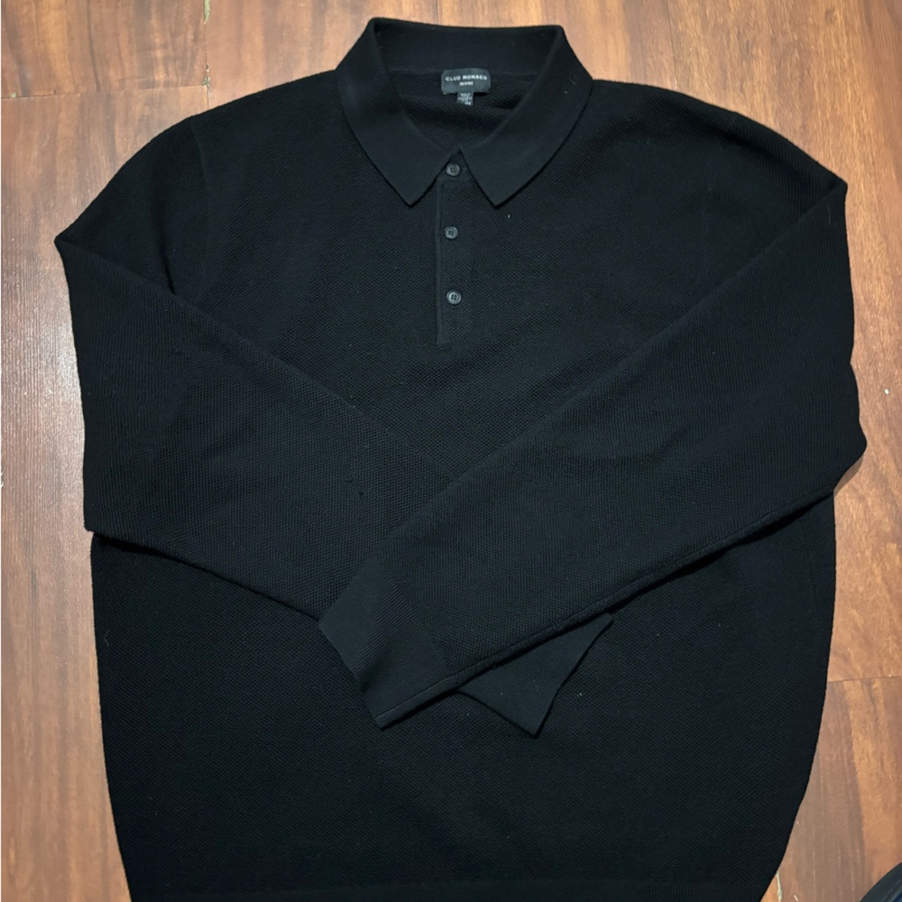 black merino wool polo shirt